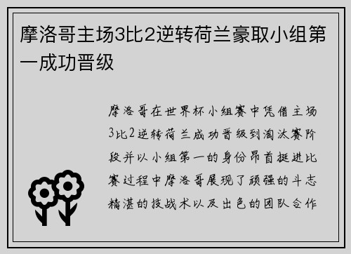 摩洛哥主场3比2逆转荷兰豪取小组第一成功晋级