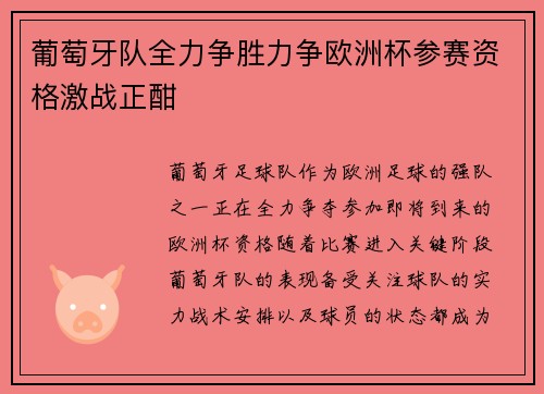 葡萄牙队全力争胜力争欧洲杯参赛资格激战正酣